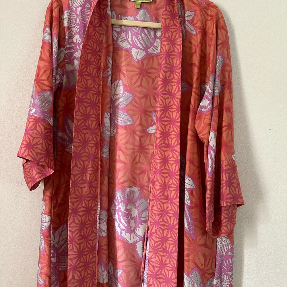 Sigrid Olsen Pink and Orange Floral Kimono Jacket